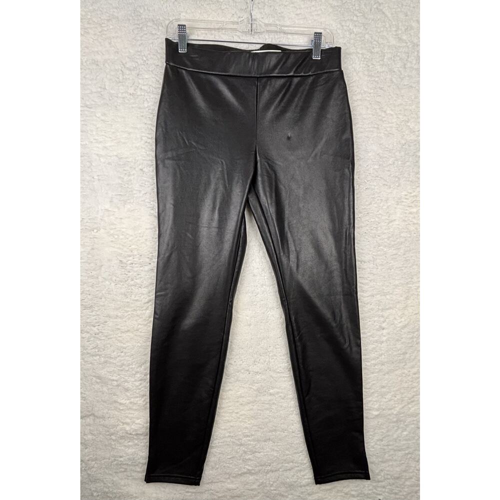 HUE Faux Leather Leggings M Black Split Hem NWT $48